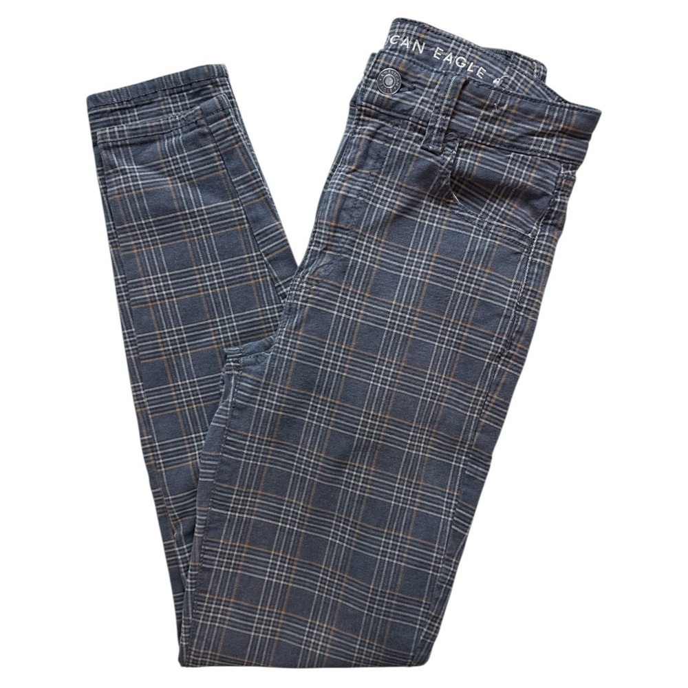 American Eagle Super Hi-Rise Plaid Jeggings Gray/Orange Size 00 Super Stretch